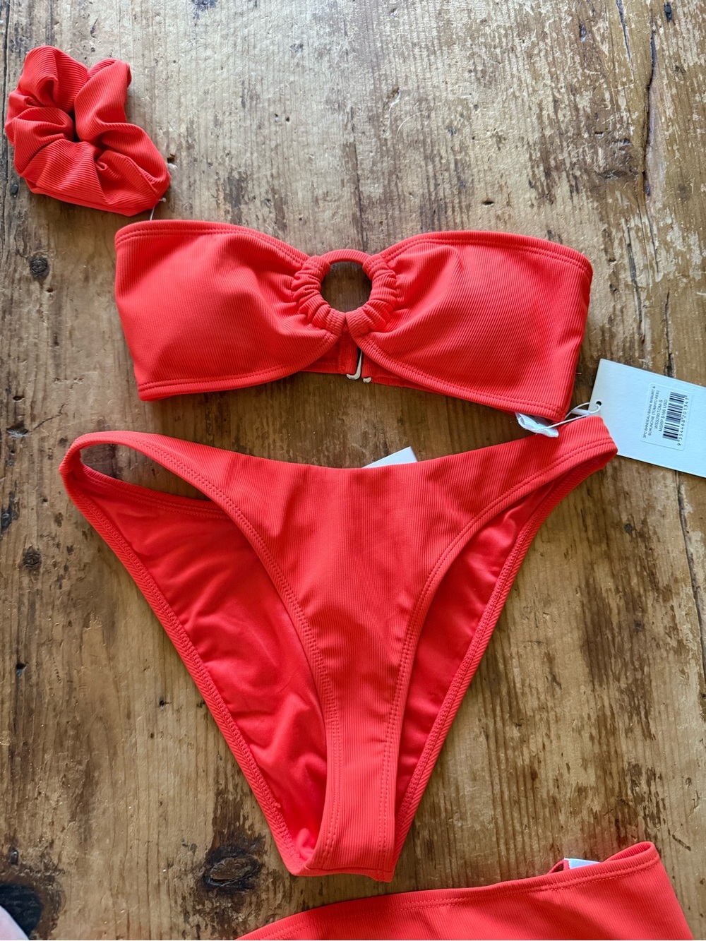Red Ring-Front Bandeau Bikini Set with Scrunchie